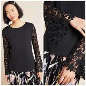 Anthropologie Eri + Ali Delilah Lace Long Sleeve black Top